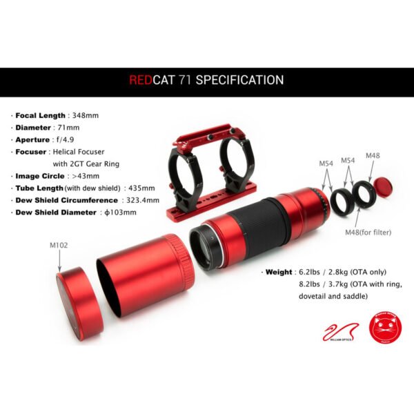 William Optics - Refrator apocromático AP 71/350 RedCat 71 OTA - Image 7